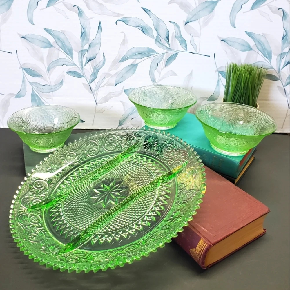 Vintage 4pc Divided Serving Plate and bowls